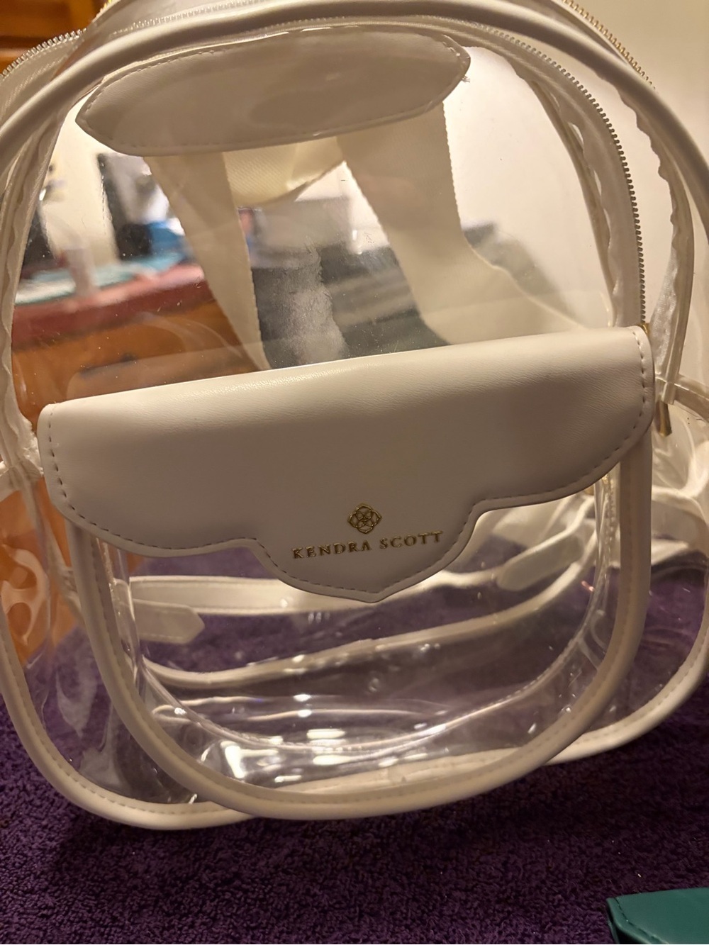 Kendra Scott Clear Backpack with White Trim and Gold Logo